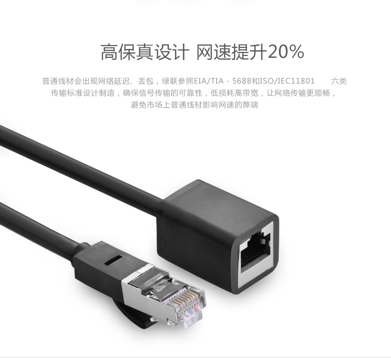 绿联NW112-六类公对母延长线 26AWG OD6.0 全铜线芯 铝箔袋包装