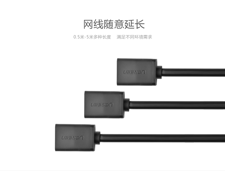 绿联NW112-六类公对母延长线 26AWG OD6.0 全铜线芯 铝箔袋包装