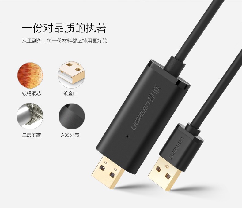 绿联20233-USB2.0 对拷线 镀金接口