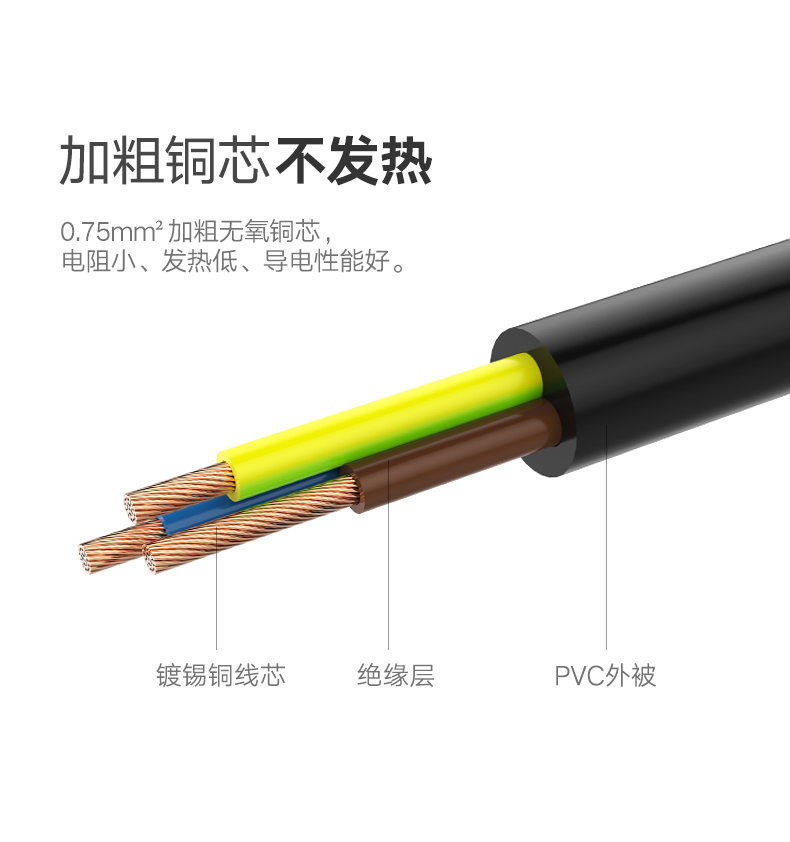 绿联40911-国标三插弯头电源线 10A黑色1.5米