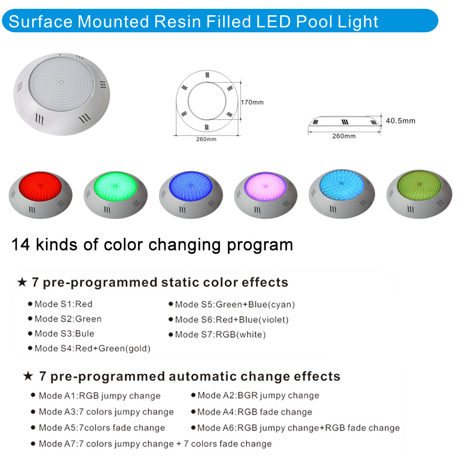 HOTOOK New Patent 18W RGB Resin Filled Wall- Mounted LED Pool Light
