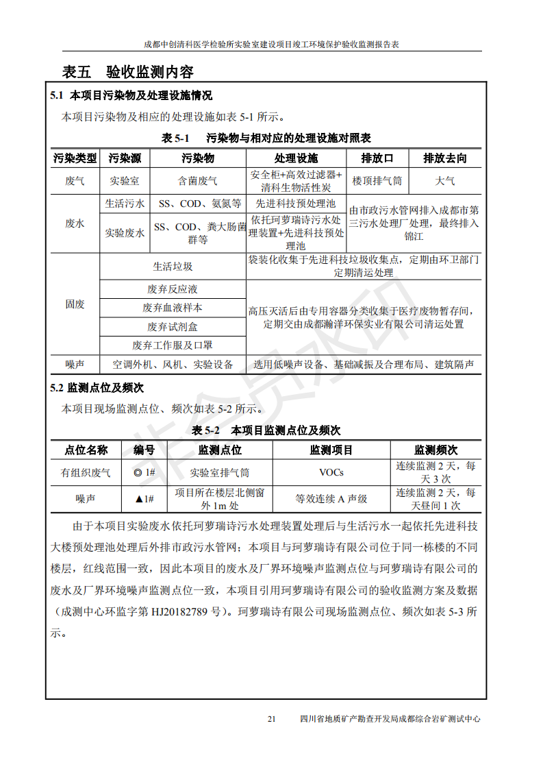 成都中创清科竣工环境保护验收监测表（公示版）