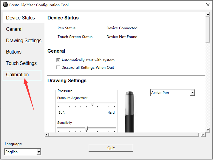 Open the driver and find calibration function
