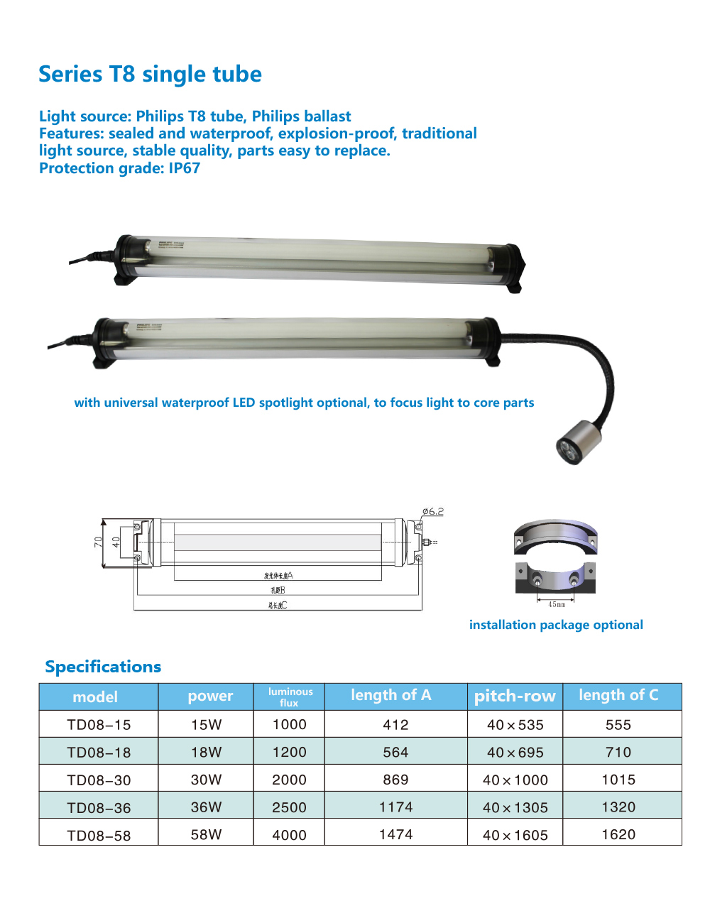 Series T8 single tube