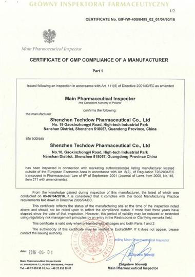 Congratulations to Techdow passed European GMP inspection