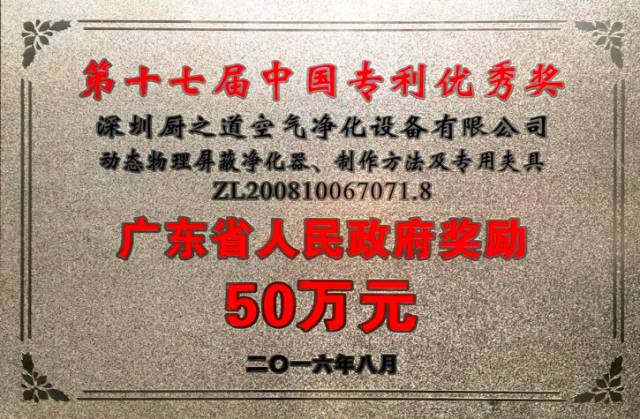 热烈深圳市商用厨具行业协会理事单位深圳厨之道环保高科有限公司荣获第十七届中国专利优秀奖并获得广东省人民政府伍拾万奖励