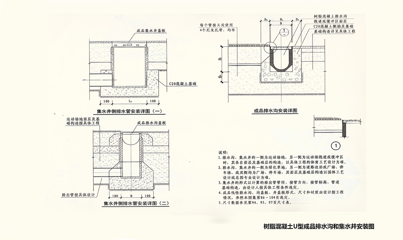 树脂混凝土u型成品排水沟和集水井安装图