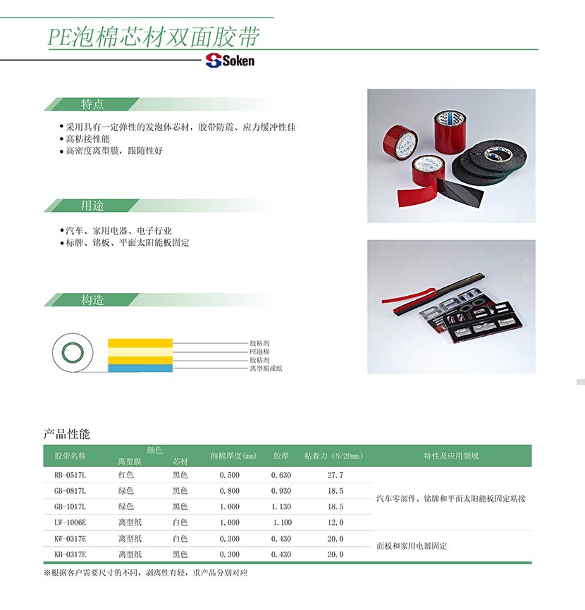 PE泡棉芯材双面胶带