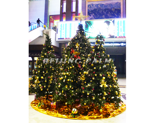 The golden Christmas tree at Beijing Railway Station is to celebrate Christmas day in 2011.