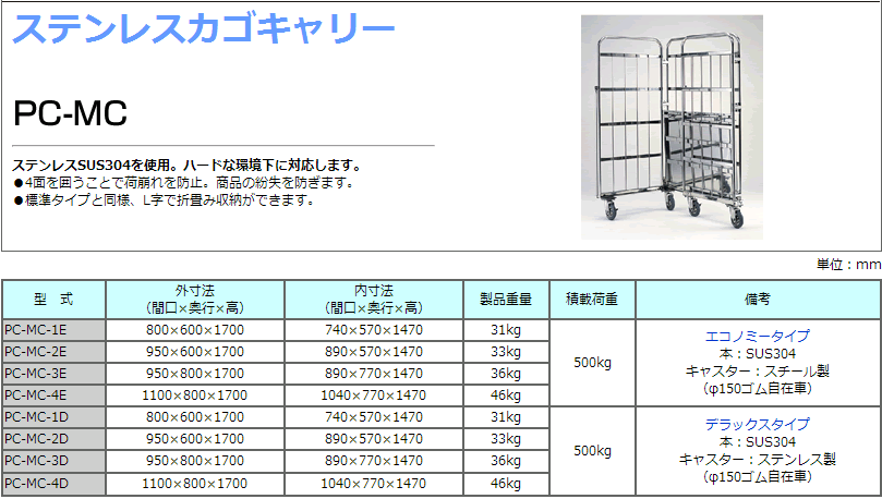 PC-MC不銹鋼物流臺車TOSEI東正車輛