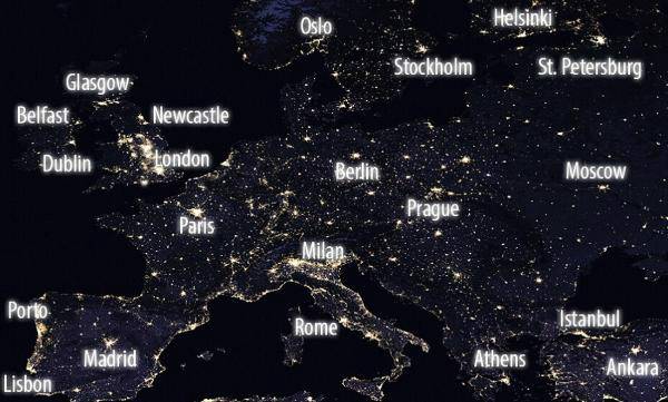 美国国家航空航天局公布地球灯光夜景图