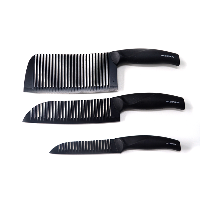 Ceramic stripe pattern knife 3 piece set