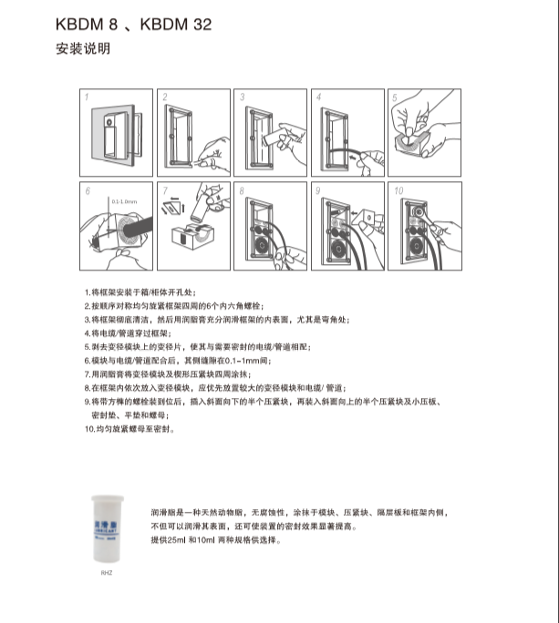 可变径电缆引入系统KBDM8、KBDM32安装方式