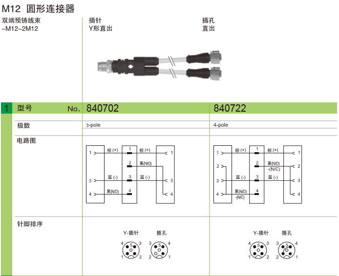 M12 圓形連接器 雙端預鑄線束-M12-2M12  插針 Y興直出 插孔直出