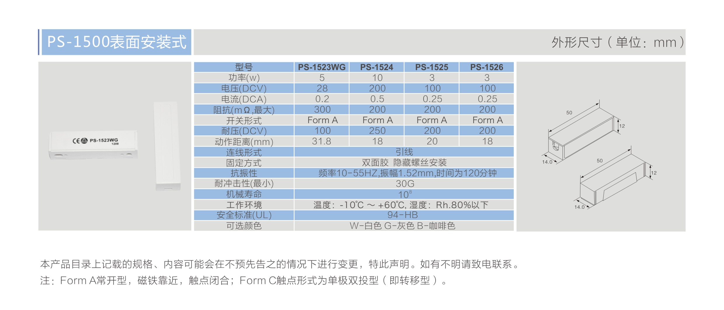 PS-1525 常开/常闭双输出门磁系列