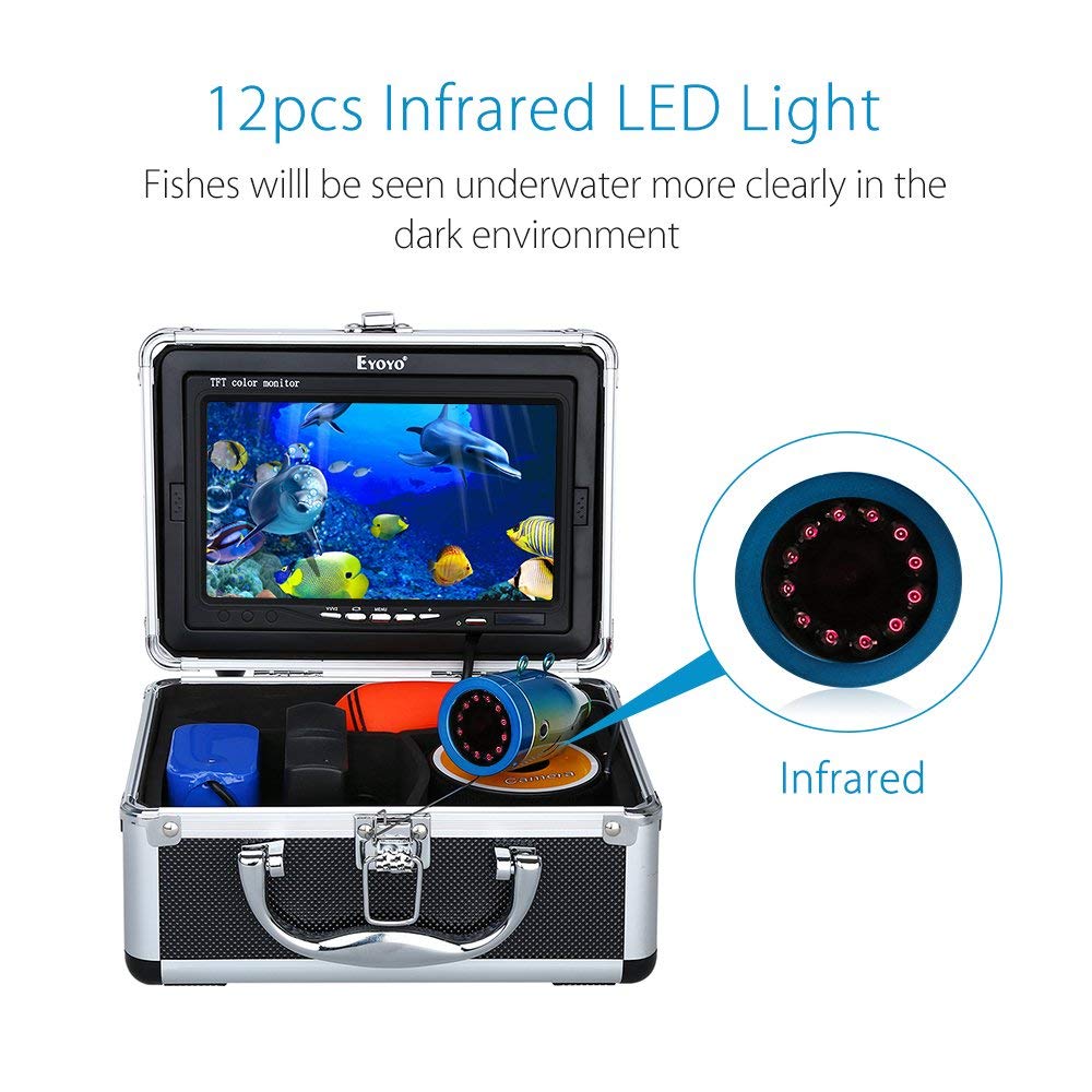 Eyoyo Portable 9 inch LCD Monitor Fish Finder HD 1000TVL Fishing Camera Waterproof Underwater DVR Video Cam Infrared Lights 30m