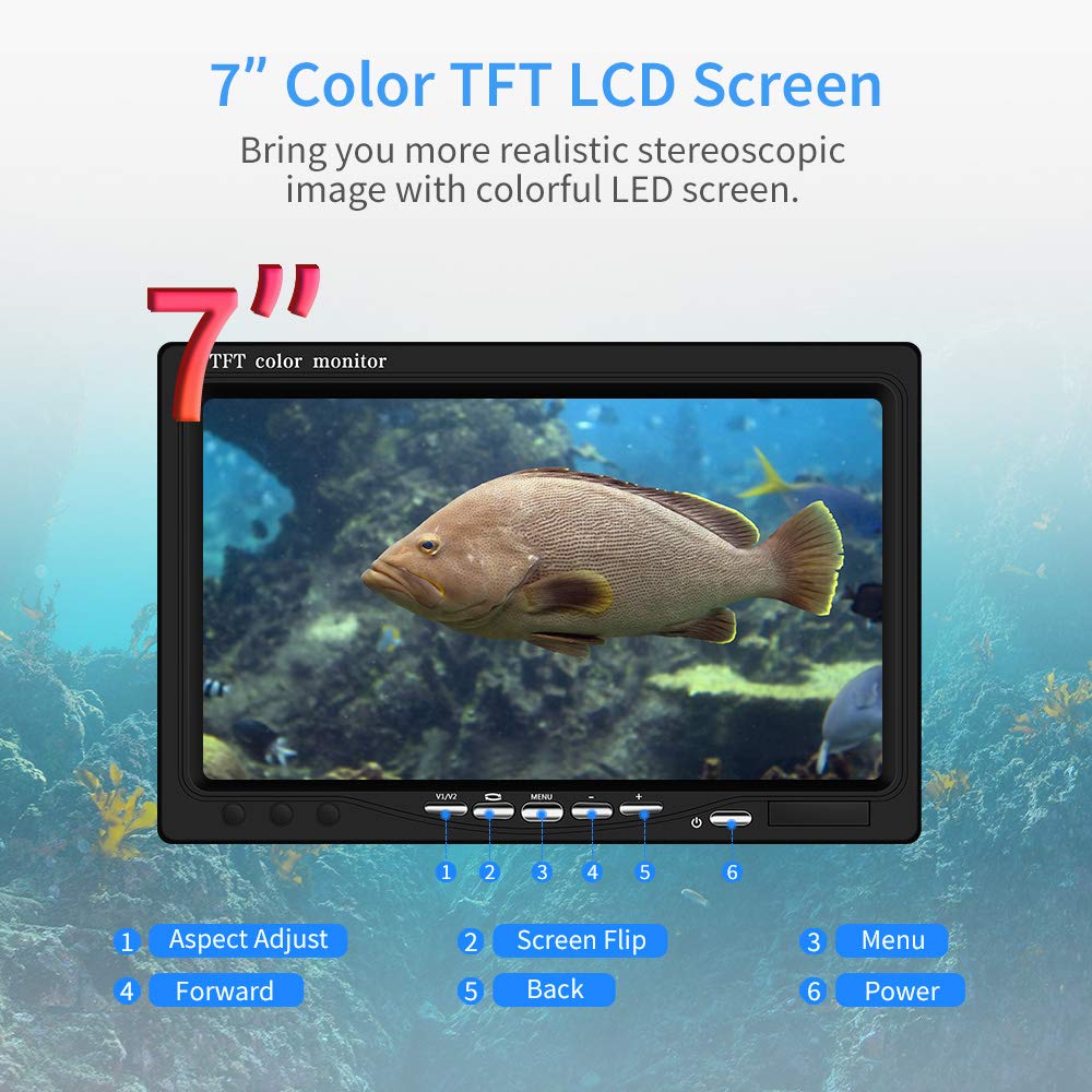Eyoyo Underwater Fishing Camera  24 Infrared & White LEDS+7 Inch LCD Monitor+HD 1000 TVL Waterproof Camera+30m(98ft) Cable 