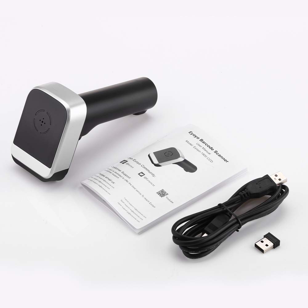 Eyoyo Wireless Barcode Scanner, Compatible with Bluetooth Function & 2.4GHz Wireless & Wired Connection CCD Bar Code Reader for iPad, iPhone, Android Phones, Tablets or Computers, PC with USB Receiver