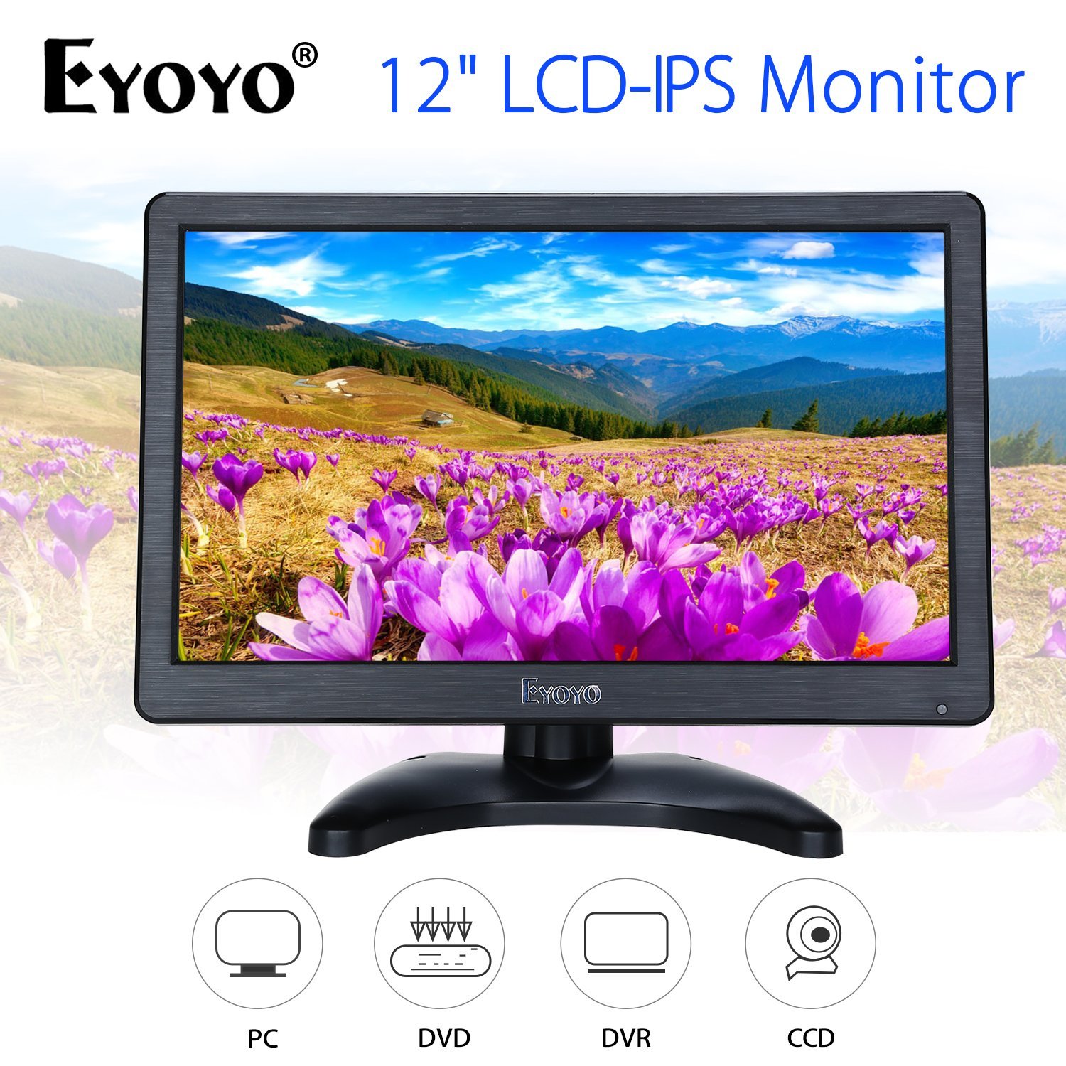 Eyoyo 12 inch HD 1920x1080 IPS LCD HDMI Monitor Screen Input Audio Video Display with BNC Cable for PC Computer Camera DVD Security CCTV DVR Home Office Surveillance