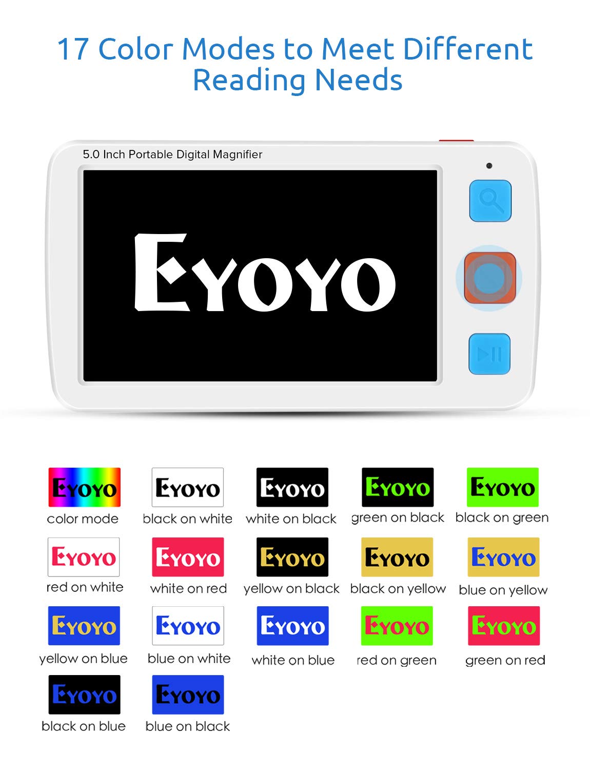Eyoyo Portable Digital Magnifier Electronic Reading Aid 5.0 inch w/Foldable Handle for Low Vision Color Blindness 4X-32X Times Zoom 17 Color Modes 5 Levels for Brightness