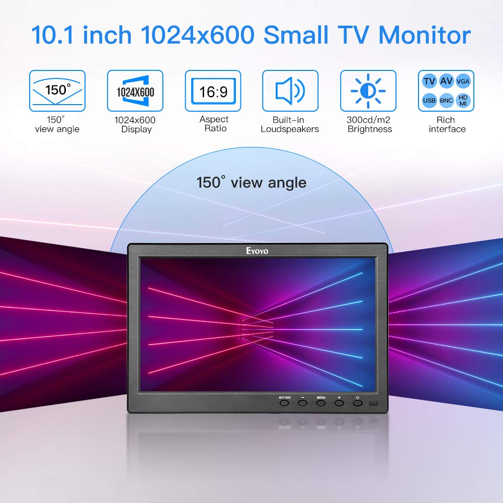 Eyoyo-Monitor de TV pequeño de 10 pulgadas, pantalla LCD de 1024x600 con  entrada HDMI/TV/