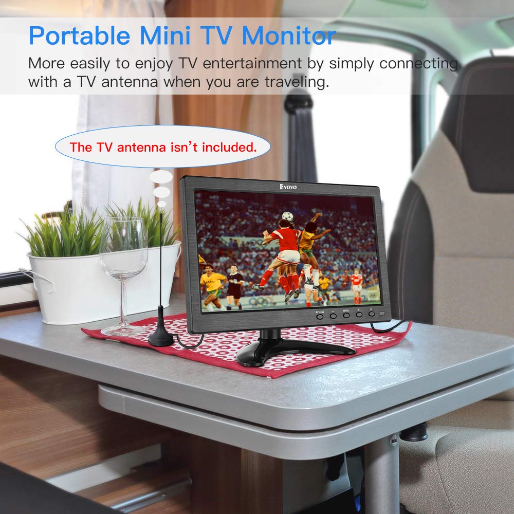 Eyoyo 10 inch Small TV Monitor HDMI Portable Kitchen TV, 1024x600 LCD Screen with TV/HDMI/VGA/AV-BNC/USB Input & Remote Control for Multi Application