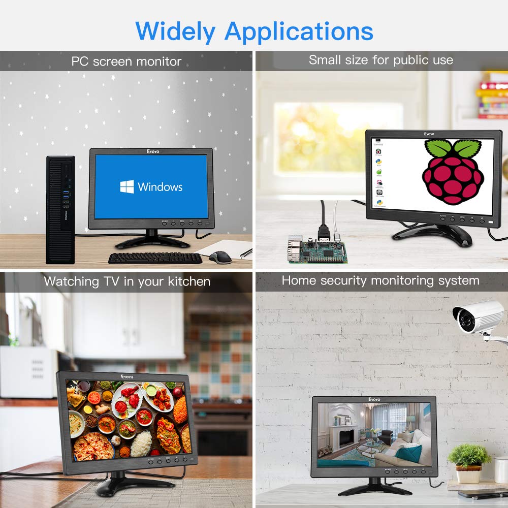 Eyoyo 10 inch Small TV Monitor HDMI Portable Kitchen TV, 1024x600 LCD Screen with TV/HDMI/VGA/AV-BNC/USB Input & Remote Control for Multi Application