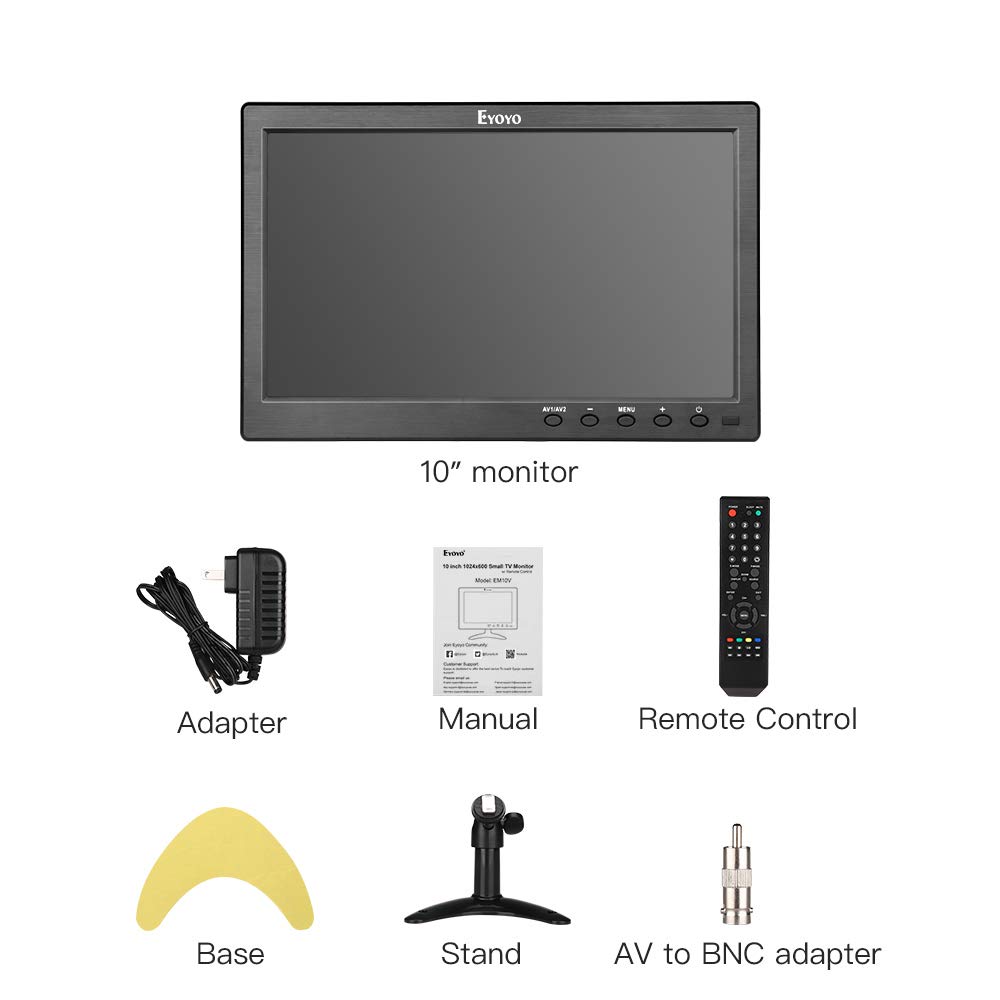 Eyoyo-Monitor de TV pequeño de 10 pulgadas, pantalla LCD de 1024x600 con  entrada HDMI/TV/