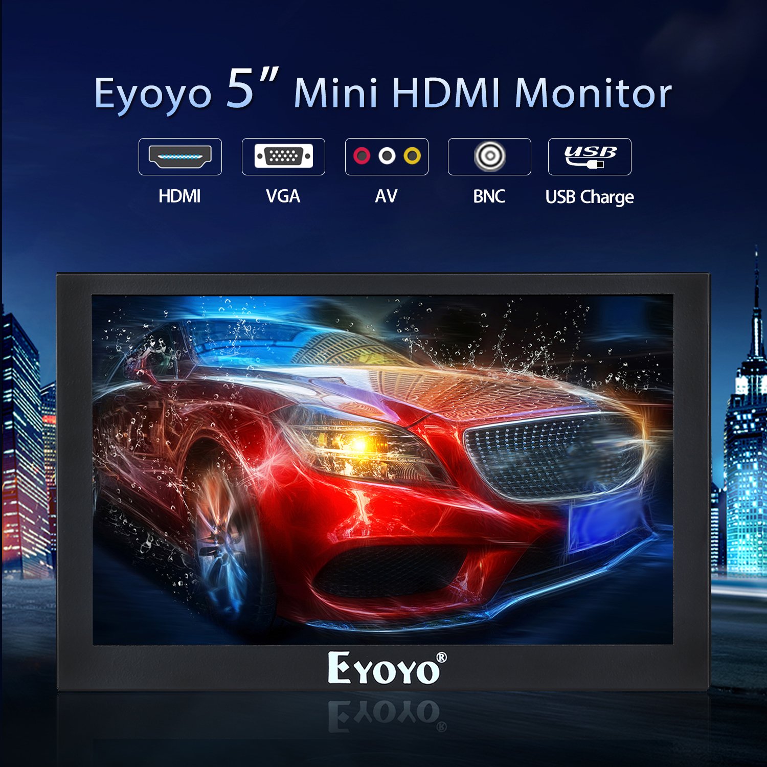 Eyoyo 5 inch Mini Monitor HD 800x480 16:9 TFT LCD Screen Display with BNC VGA AV HDMI Input, Built-in Speaker