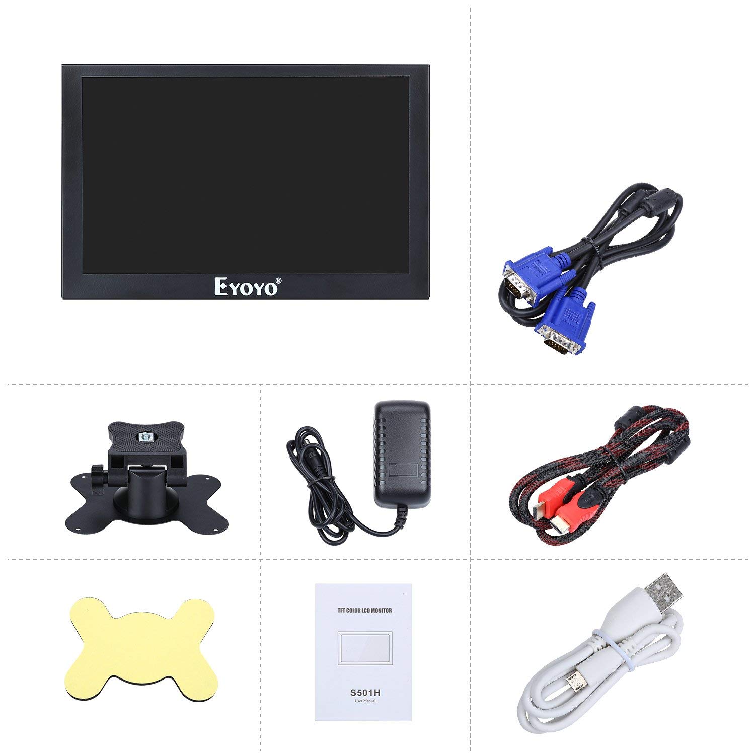 Eyoyo 5 inch Mini Monitor HD 800x480 16:9 TFT LCD Screen Display with BNC VGA AV HDMI Input, Built-in Speaker
