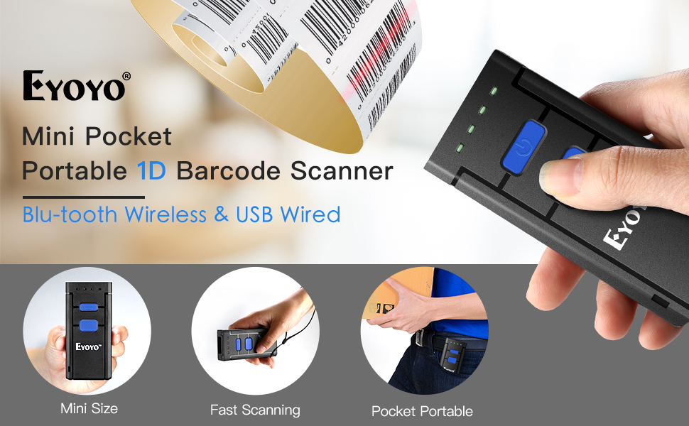 Eyoyo MJ2877 Bluetooth Laser Barcode Scanner Reader for sale online 