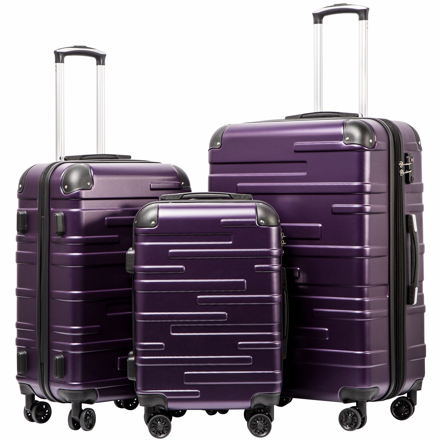 Coolife Luggage Expandable Suitcase 3 Piece Set with TSA Lock Spinner 20in24in28in (purple)