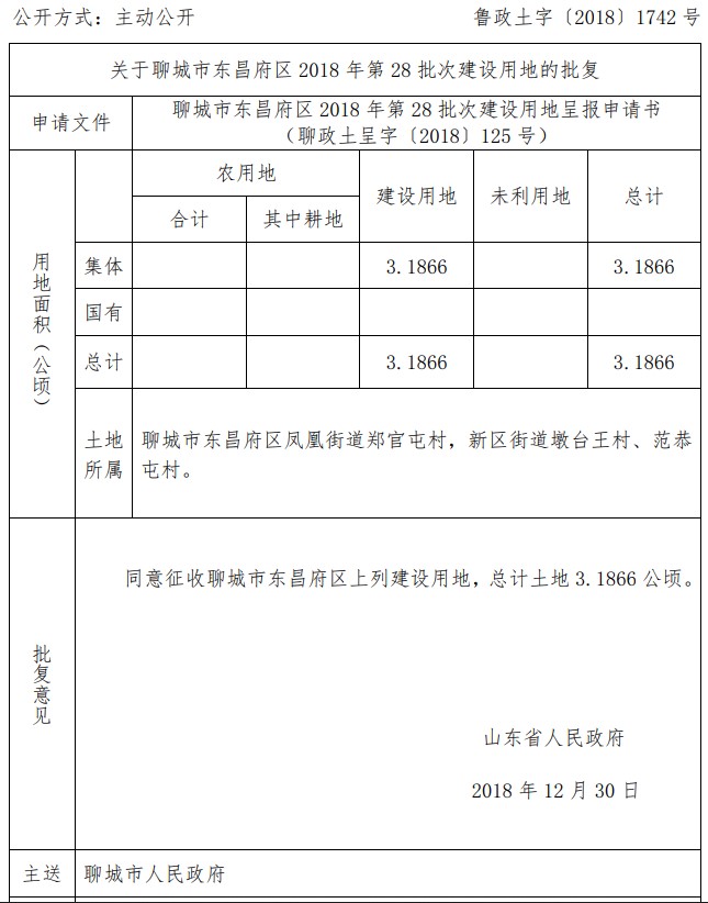 山东聊城市东昌府区2018年第28批次建设用地