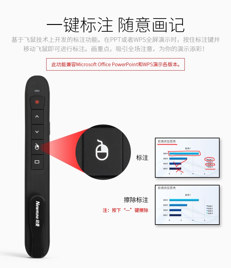 纽曼NM-J72翻页笔电子激光教鞭飞鼠标镭射演示投影笔