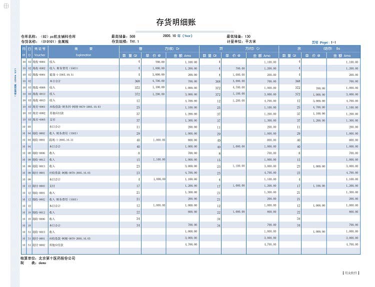 用友（UFIDA）L020406 7.1数量明细账 381*292.1mmm 500页/包*2包/箱