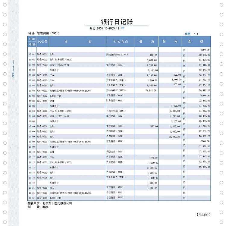 用友（UFIDA）L020206 7.1现金银行日记账 286*292.1mm 500份/包*2包/箱