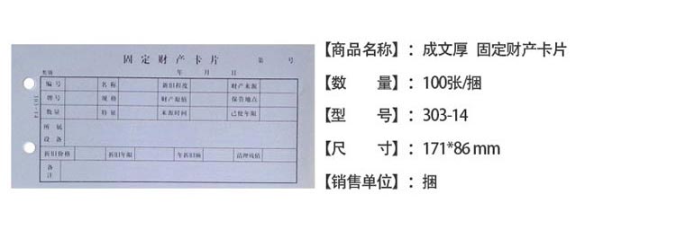 成文厚 303-14 固定资产登记卡 171*86mm 100张/包