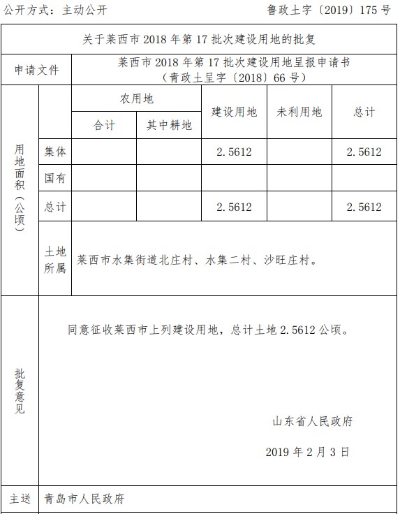 山东莱西市2018年第17批次建设用地