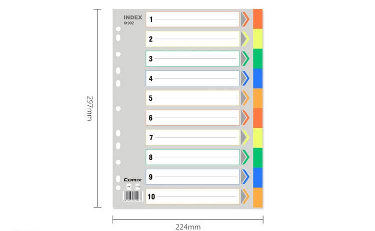 齐心(Comix)IX902 A4 PP十色索引纸 11孔