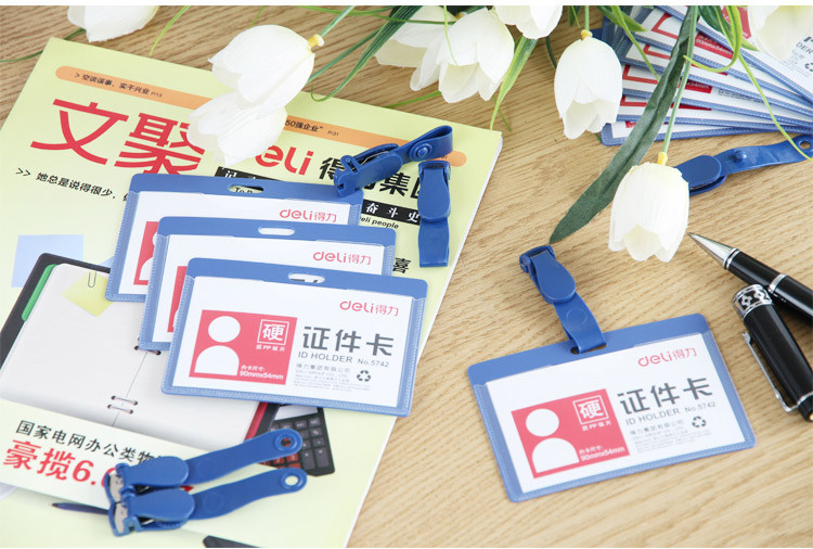 得力(DELI)5742 PP证件卡套/工作证/员工牌 横式 50只/盒(蓝色)