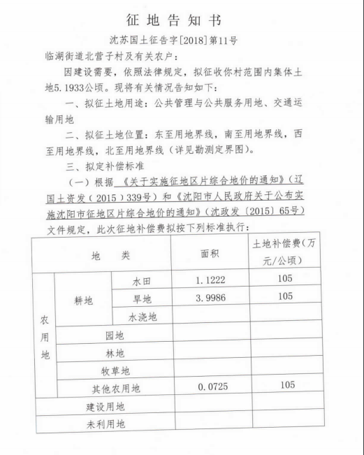 沈苏国土征告字[2018]第11号
