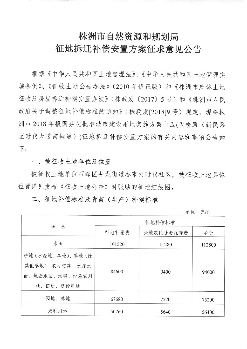 株洲市征地拆迁补偿安置方案征求意见公告--天桥路（新民路至时代大道南辅道）项目