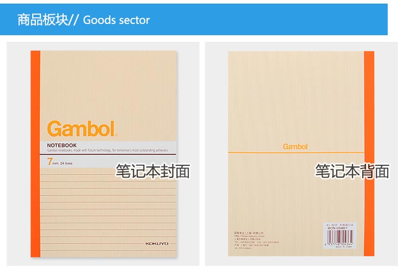 渡边（GAMBOL） G6407 无线装订胶装笔记本（B5/40页）单本