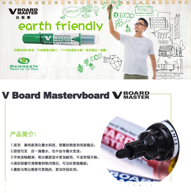百乐（PILOT）WBMAVBM-F V直液式大容量墨液白板笔 蓝色 1支