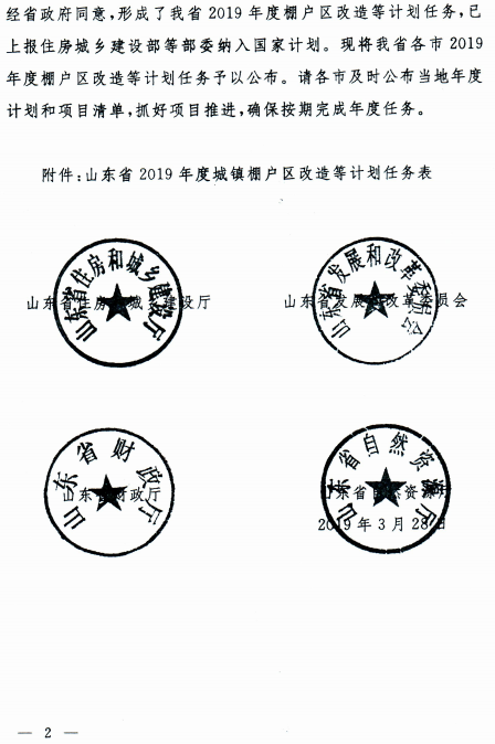 济宁市关于下达济宁市2019年棚户区改造任务（第一批）的通知