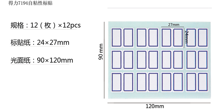 得力（deli）7194 不干胶标签纸/口取纸 12张/包