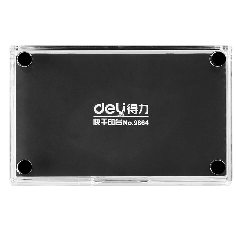 得力（Deli）9864 方形透明外壳快干印台 88*25*137mm 黑色