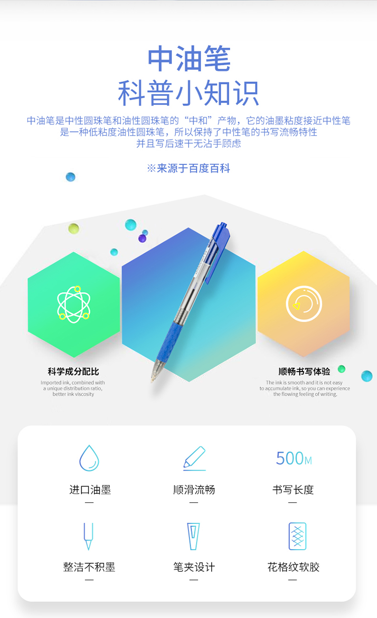 得力(deli)0.7mm英文专用中油笔圆珠笔 子弹头36支/盒DL-S305蓝