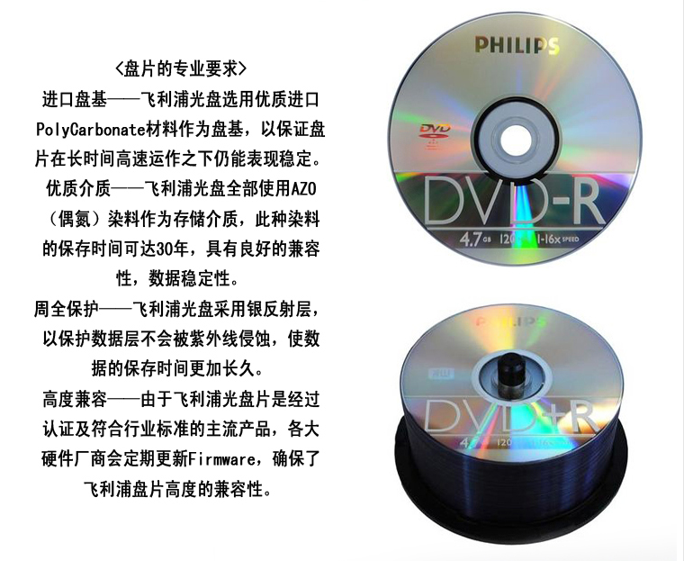 飞利浦 DVD刻录盘 4.7G DVD-R/50片一盒