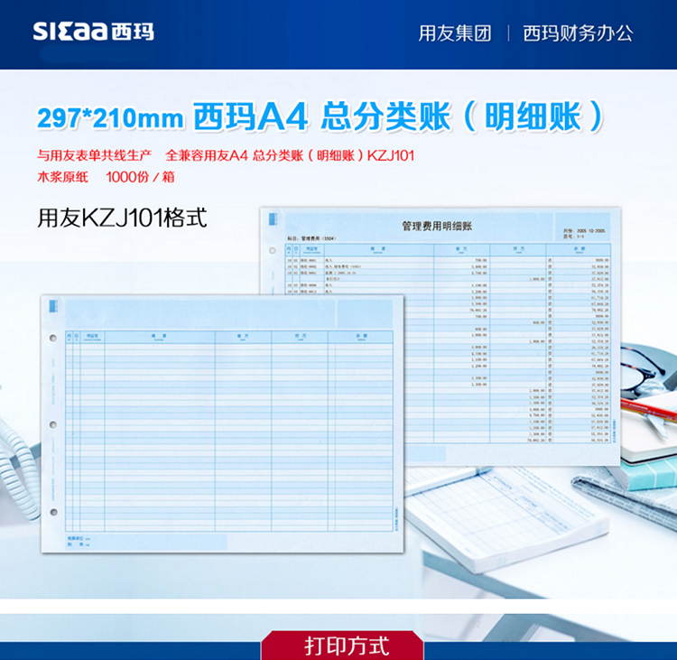 西玛（SIMAA）SJ121011 A4总分类账（明细账）500张/包 2包/箱